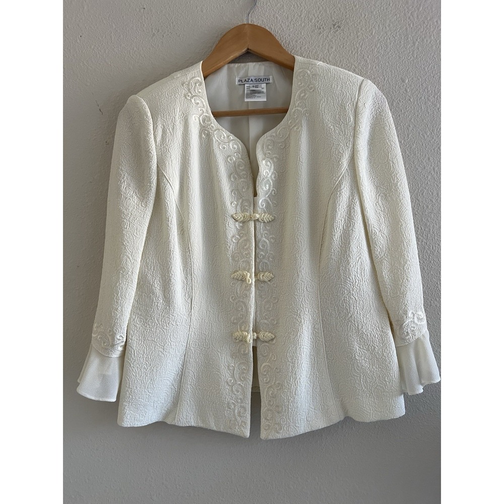 Vintage Plaza South Ivory Brocade Jacket Size 8 Romantic Cottagecore Modest